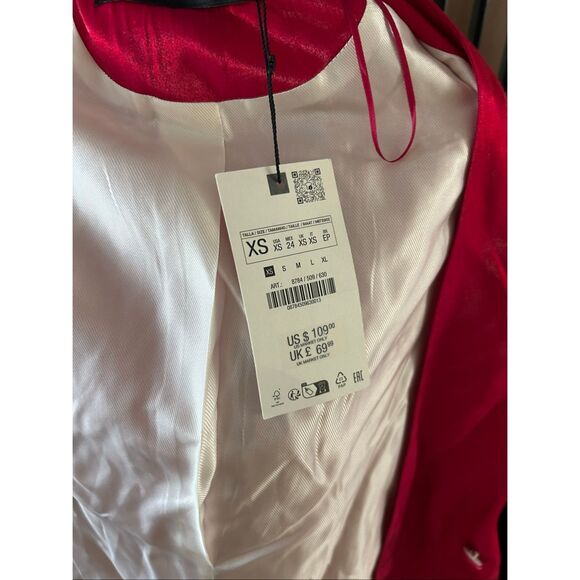 Zara red blazer shinny stylish with small shoulder padding work attire office we - Picture 4 of 7